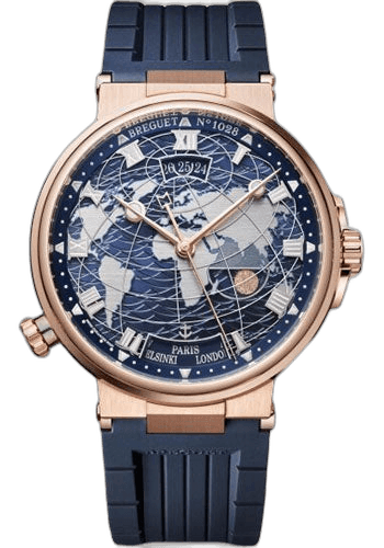 Breguet Marine Hora Mundi Rose Gold — Blue World-Map Dial | Ref. 5557BR/YS/5WV