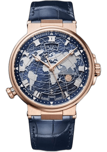 Breguet Marine Hora Mundi Rose Gold — World-Map Blue Dial | Ref. 5557BR/YS/9WV