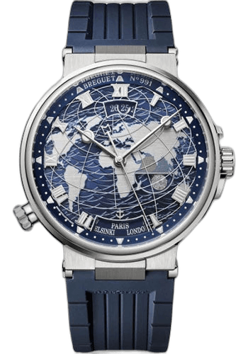 Breguet Marine Hora Mundi White Gold — World-Map Blue Dial & Rubber Strap | Ref. 5557BB/YS/5WV