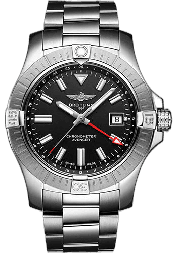 Avenger Automatic GMT 43 Watch - Stainless Steel - Black Dial - Metal Bracelet - A32397101B1A1 · Breitling 43mm — A32397101B1A1