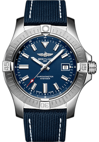 Breitling Avenger Automatic 43 Watch - Stainless Steel - Blue Dial - Blue Calfskin Leather Strap - Tang Buckle - A17318101C1X1 43mm Timepiece [A17318101C1X1