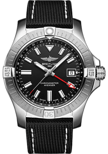 Breitling 43mm Avenger Automatic GMT 43 Watch - Stainless Steel - Black Dial - Anthracite Calfskin Leather Strap - Tang Buckle - A32397101B1X1 Watch Ref. A32397101B1X1