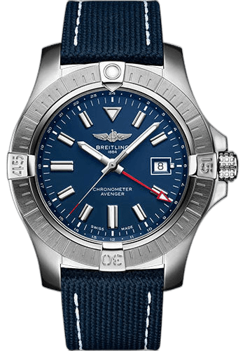 Breitling 45mm Avenger Automatic GMT 45 Watch - Stainless Steel - Blue Dial - Blue Calfskin Leather Strap - Folding Buckle - A32395101C1X2 — Ref. A32395101C1X2