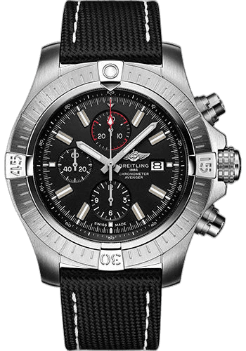 Breitling 48mm Avenger Super Avenger Chronograph 48 Watch - Stainless Steel - Black Dial - Anthracite Calfskin Leather Strap - Folding Buckle - A13375101B1X2 — Ref. A13375101B1X2