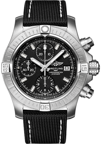 Breitling Avenger Chronograph 43 Watch - Stainless Steel - Black Dial - Anthracite Calfskin Leather Strap - Tang Buckle - A13385101B1X1 43mm Watch Ref. A13385101B1X1