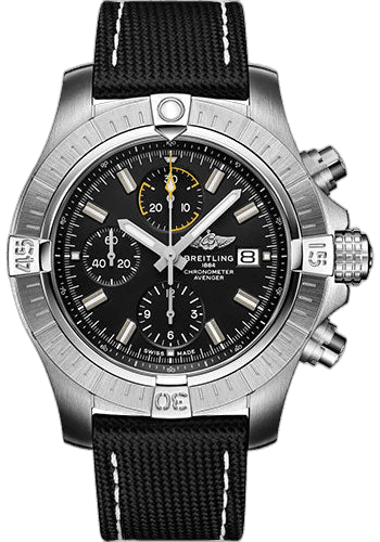 Avenger Chronograph 45 Watch - Stainless Steel - Black Dial - Anthracite Calfskin Leather Strap - Folding Buckle - A13317101B1X2 45mm Breitling Ref. A13317101B1X2