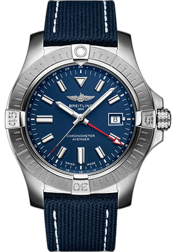 Breitling Avenger Automatic GMT 45 Watch - Stainless Steel - Blue Dial - Blue Calfskin Leather Strap - Tang Buckle - A32395101C1X1 45mm Ref. A32395101C1X1