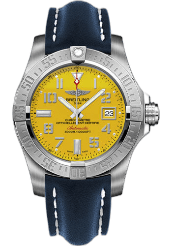 Avenger II Seawolf Watch - 45mm Steel Case - Cobra Yellow Dial - Blue Leather Strap - A1733110/I519/105X/A20BASA.1 Breitling Ref. A1733110/I519/105X/A20BASA.1