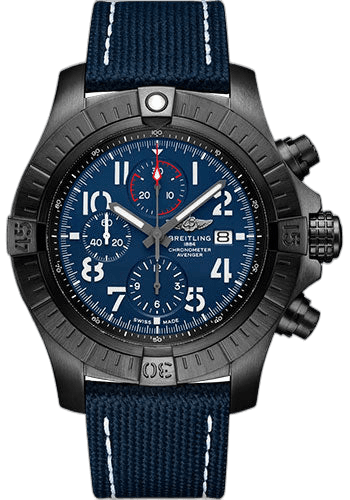 Avenger Super Avenger Chronograph 48 Night Mission Watch - DLC-Coated Titanium - Blue Dial - Blue Calfskin Leather Strap - Folding Buckle - V13375101C1X2 48mm · Breitling V13375101C1X2