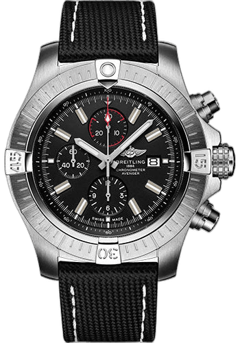 Avenger Super Avenger Chronograph 48 Watch - Stainless Steel - Black Dial - Anthracite Calfskin Leather Strap - Tang Buckle - A13375101B1X1 48mm Breitling Ref. A13375101B1X1