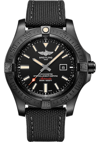 Breitling Avenger Blackbird Watch - Black Titanium - Volcano Black Dial - Black Military Strap - Tang Buckle - V17310101B1W1 48mm Ref. V17310101B1W1