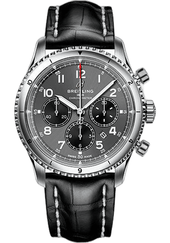 Aviator 8 B01 Chronograph 43 Watch - Stainless Steel - Anthracite Dial - Black Alligator Leather Strap - Folding Buckle - AB0119131B1P2 43mm · Breitling AB0119131B1P2