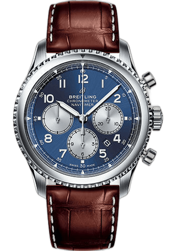 Aviator 8 B01 Chronograph 43 Watch - Steel Case - Blue Dial - Brown Croco Strap - AB0117131C1P2 · Breitling 43mm — AB0117131C1P2