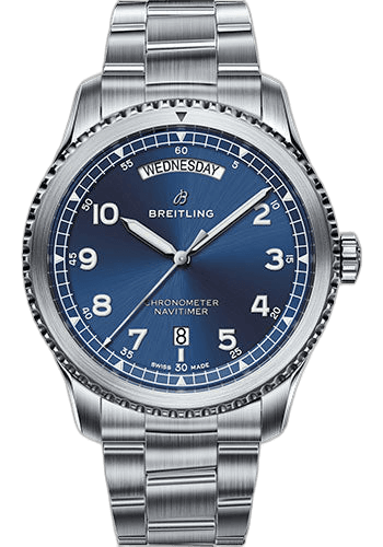 Breitling Aviator 8 Automatic Day & Date 41 Watch - Steel Case - Blue Dial - Steel Professional III Bracelet - A45330101C1A1 41mm (A45330101C1A1