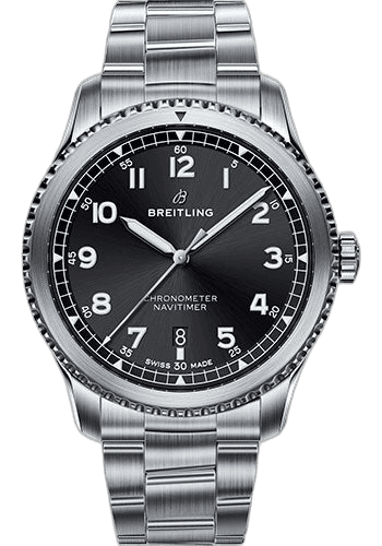 Aviator 8 Automatic 41 Watch - Steel Case - Black Dial - Steel and Satin Professional III Bracelet - A17314101B1A1 41mm by Breitling — A17314101B1A1