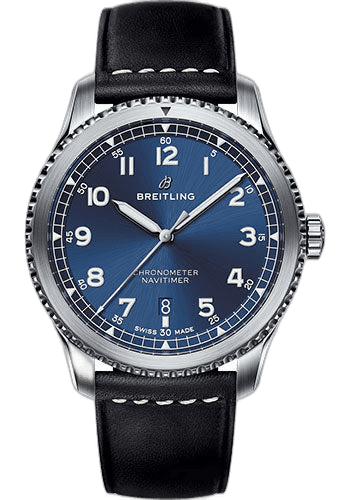 Aviator 8 Automatic 41 Watch - Steel Case - Blue Dial - Black Leather Strap - A17314101C1X2 41mm · Breitling A17314101C1X2