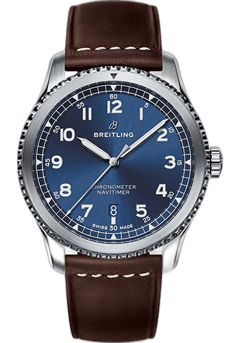 Breitling Aviator 8 Automatic 41 Watch - Steel Case - Blue Dial - Brown Leather Strap - A17314101C1X1 41mm (A17314101C1X1