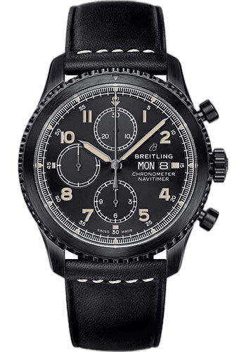 Aviator 8 Chronograph 43 Watch - Black Steel Case - Black Dial - Black Leather Strap - M13314101B1X1 · Breitling 43mm — M13314101B1X1