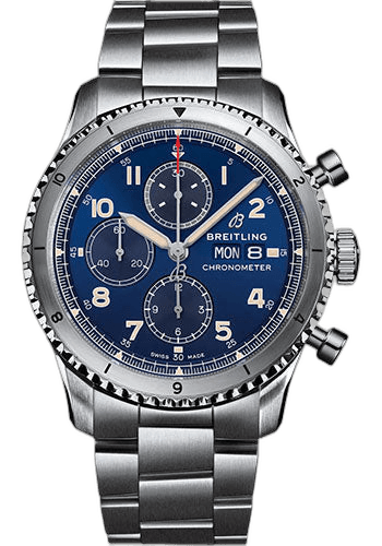Aviator 8 Chronograph 43 Watch - Stainless Steel - Blue Dial - Metal Bracelet - A13316101C1A1 43mm — Breitling Ref. A13316101C1A1