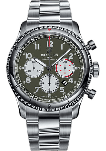 Aviator 8 B01 Chronograph 43 Curtiss Warhawk Watch - Steel - Green Dial - Steel Bracelet - AB01192A1L1A1 43mm — Breitling Ref. AB01192A1L1A1