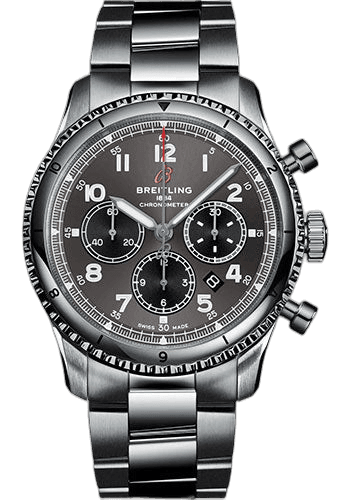 Aviator 8 B01 Chronograph 43 Watch - Stainless Steel - Anthracite Dial - Metal Bracelet - AB0119131B1A1 · Breitling 43mm — AB0119131B1A1