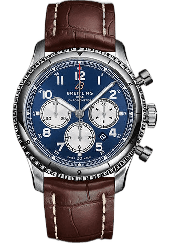 Breitling Aviator 8 B01 Chronograph 43 Watch - Stainless Steel - Blue Dial - Brown Alligator Leather Strap - Tang Buckle - AB0119131C1P2 43mm Timepiece [AB0119131C1P2