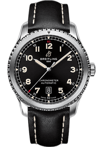 Breitling Aviator 8 Automatic 41 Watch - Stainless Steel - Black Dial - Black Calfskin Leather Strap - Folding Buckle - A17315101B1X2 41mm Timepiece [A17315101B1X2