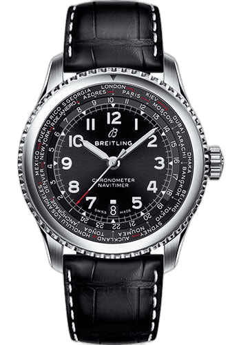 Aviator 8 B35 Automatic Unitime 43 Watch - Steel Case - Black Dial - Black Croco Strap - AB3521U41B1P1 43mm by Breitling — AB3521U41B1P1
