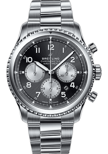 Breitling Aviator 8 B01 Chronograph 43 Watch - Steel Case - Black Dial - Steel Professional III Bracelet - AB0117131B1A1 43mm Watch Ref. AB0117131B1A1