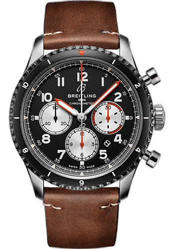 Aviator 8 B01 Chronograph 43 Mosquito Watch - Stainless Steel - Black Dial - Brown Calfskin Leather Strap - Tang Buckle - AB01194A1B1X1 43mm Breitling Ref. AB01194A1B1X1