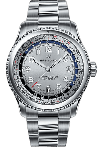 Aviator 8 B35 Automatic Unitime 43 Watch - Steel Case - Mercury Silver Dial - Steel Professional III Bracelet - AB3521U01G1A1 43mm by Breitling — AB3521U01G1A1