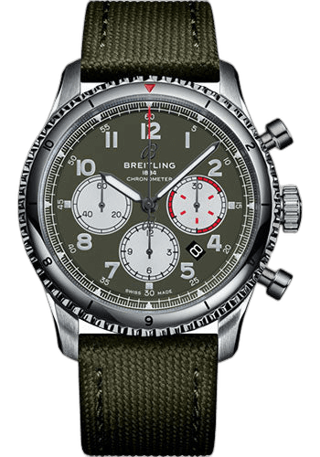 Aviator 8 B01 Chronograph 43 Curtiss Warhawk Watch - Steel - Green Dial - Khaki Green Military Strap - Tang Buckle - AB01192A1L1X1 43mm Breitling Ref. AB01192A1L1X1
