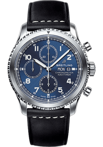 Aviator 8 Chronograph 43 Watch - Steel Case - Blue Dial - Black Leather Strap - A13314101C1X1 · Breitling 43mm — A13314101C1X1