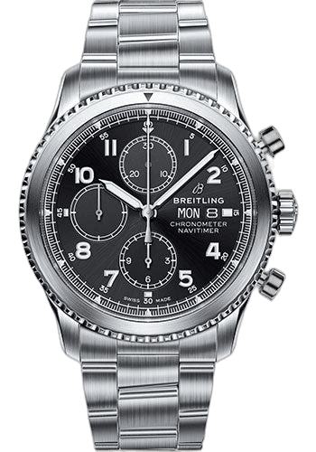 Aviator 8 Chronograph 43 Watch - Steel Case - Black Dial - Steel Professional III Bracelet - A13314101B1A1 43mm · Breitling A13314101B1A1