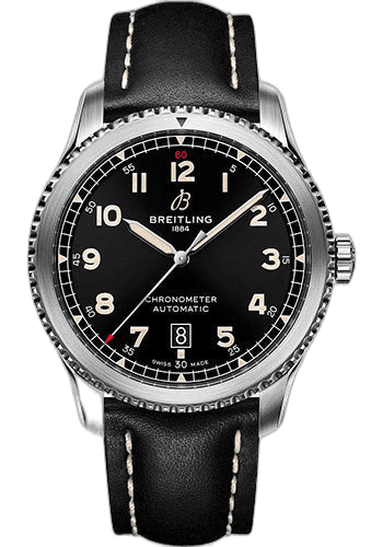 Aviator 8 Automatic 41 Watch - Stainless Steel - Black Dial - Black Calfskin Leather Strap - Tang Buckle - A17315101B1X1 · Breitling 41mm — A17315101B1X1