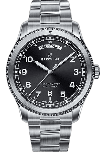 Breitling Aviator 8 Automatic Day & Date 41 Watch - Steel Case - Black Dial - Steel Professional III Bracelet - A45330101B1A1 41mm Timepiece [A45330101B1A1