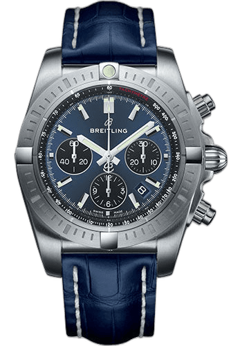 Chronomat B01 Chronograph 44 Watch - Steel Case - Blackeye Blue Dial - Blue Croco Strap - AB0115101C1P1 44mm · Breitling AB0115101C1P1