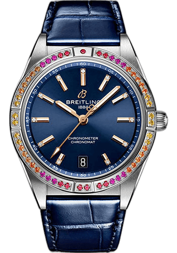 Chronomat Automatic 36 South Sea Watch - Stainless Steel (Gem-set) - Midnight Blue Dial - Blue Alligator Leather Strap - Folding Buckle - A10380611C1P1 36mm — Breitling Ref. A10380611C1P1