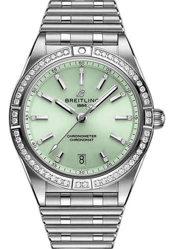 Breitling Chronomat Automatic 36 Watch - Stainless Steel (Gem-set) - Mint Green Diamond Dial - Metal Bracelet - A10380591L1A1 36mm Diamond Mint Green Dial Watch Ref. A10380591L1A1