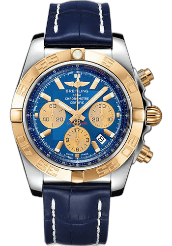 Breitling Chronomat 44 Watch - Steel and 18K Rose Gold - Blue Dial - Blue Alligator Leather Strap - Folding Buckle - CB0110121C1P2 44mm & 18K Rose Gold Blue Dial Timepiece [CB0110121C1P2