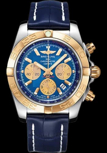 Breitling Chronomat 44 Watch - Steel and 18K Rose Gold - Blue Dial - Blue Alligator Leather Strap - Folding Buckle - CB0110121C1P2 44mm & 18K Rose Gold Blue Dial Timepiece [CB0110121C1P2