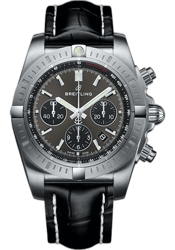 Chronomat B01 Chronograph 44 Watch - Steel Case - Blackeye Gray Dial - Black Croco Strap - AB0115101F1P1 44mm · Breitling AB0115101F1P1