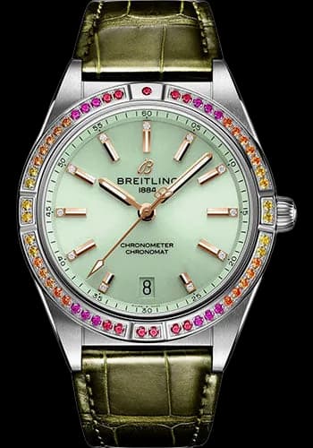 Chronomat Automatic 36 South Sea Watch - Stainless Steel (Gem-set) - Mint Green Dial - Green Alligator Leather Strap - Folding Buckle - A10380611L1P1 36mm — Breitling Ref. A10380611L1P1
