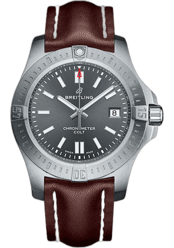 Breitling Chronomat Colt Automatic 41 Watch - Steel Case - Tempest Gray Dial - Brown Leather Strap - A17313101F1X2 41.1mm