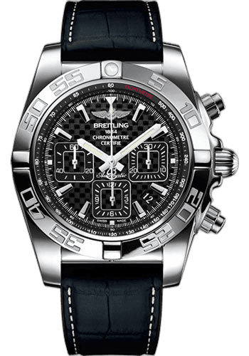 Breitling Chronomat 44 Watch - Steel polished - Carbon Dial - Grey And Black Crocodile Rubber Strap - Folding Buckle - AB011012/BF76/296S/A20D.4 44mm Watch Ref. AB011012/BF76/296S/A20D.4