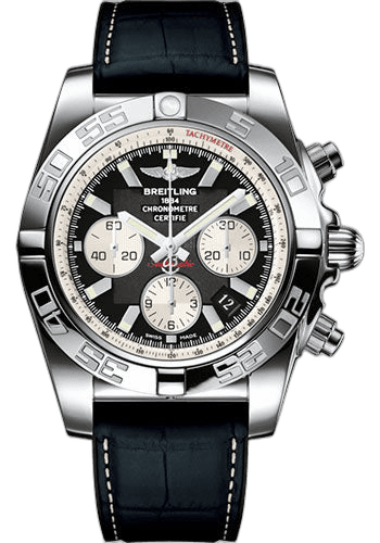 Chronomat 44 Watch - Steel polished - Onyx Black Dial - Gray Croco Strap - Folding Buckle - AB011012/B967/296S/A20D.4 44mm by Breitling — AB011012/B967/296S/A20D.4
