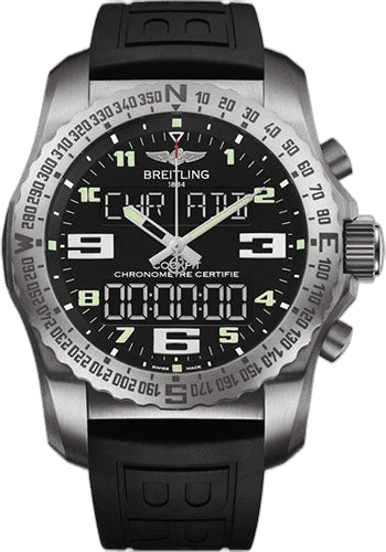 Breitling Cockpit B50 Watch - Titanium - Volcano Black Dial - Black Diver Pro III Strap - Folding Buckle - EB5010221B1S1 46mm Timepiece [EB5010221B1S1