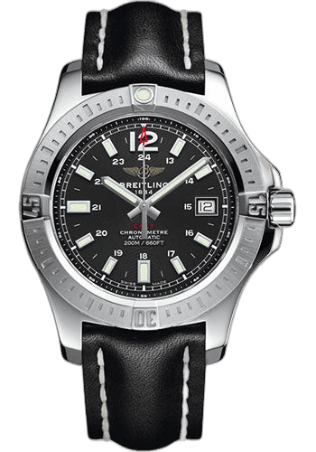 Breitling Colt 41 Automatic Watch - Steel - Volcano Black Dial - Black Leather Strap - Tang Buckle - A1731311/BE90/428X/A18BA.1 41mm Watch Ref. A1731311/BE90/428X/A18BA.1