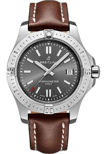 Colt 41 Automatic Watch - Steel - Tempest Gray Dial - Brown Leather Strap - Folding Buckle - A17313101F1X3 41mm · Breitling A17313101F1X3