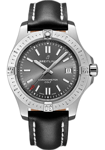 Breitling 41mm Colt 41 Automatic Watch - Steel - Tempest Gray Dial - Black Leather Strap - Folding Buckle - A17313101F1X4 — Ref. A17313101F1X4